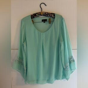 AB Studio Light Green Blouse with Lace Accents
